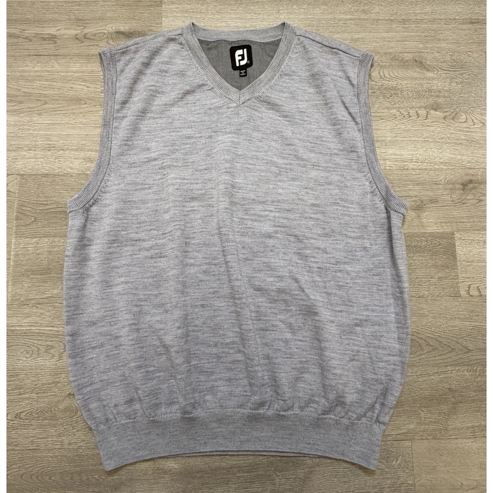 FootJoy FJ Sweater Vest Mens Large Gray 100% Wool‎ V Neck Golf Knit